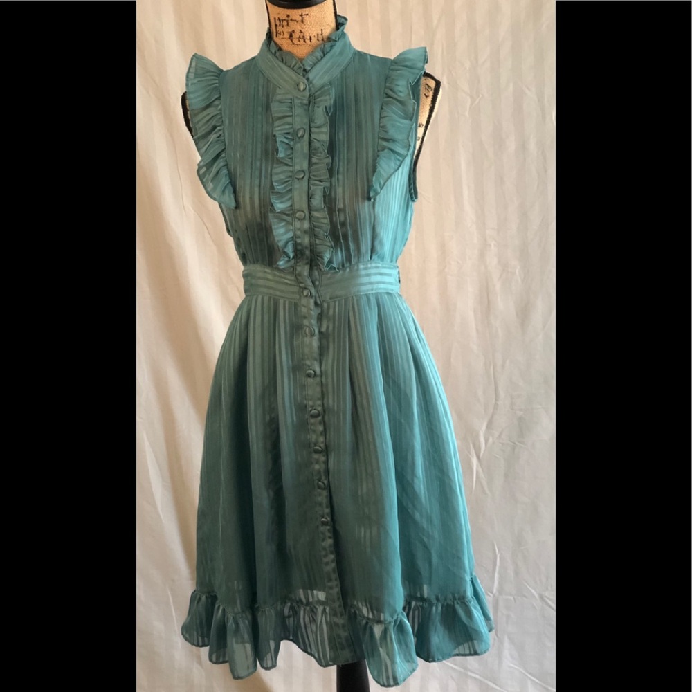 Teal dress ruffle/bell shirt sleeves
